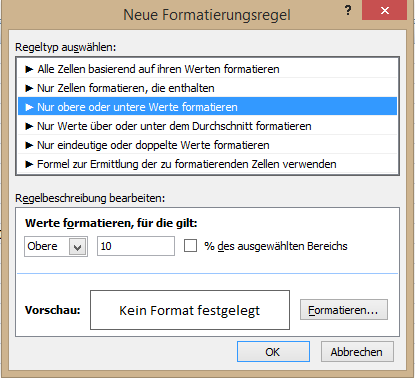 Nur obere und untere Werte formatieren