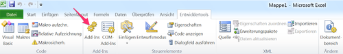 VBA Add-In aufrufen über das Register Entwicklertools