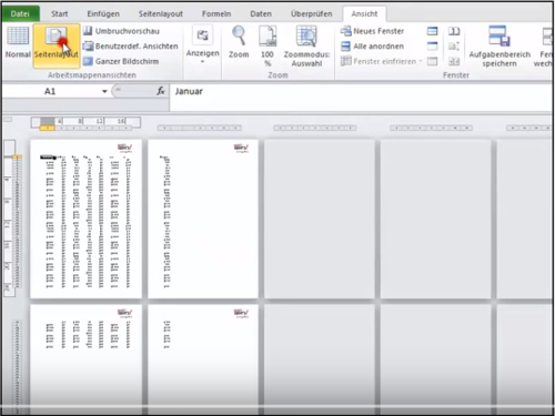 öffnen von Seitenlayout