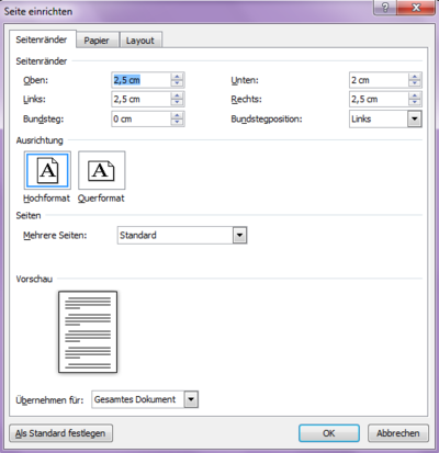 Seite einrichten Bild