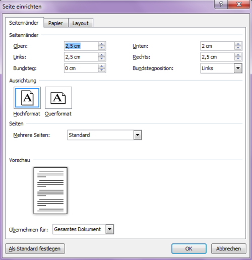 Seite einrichten Bild