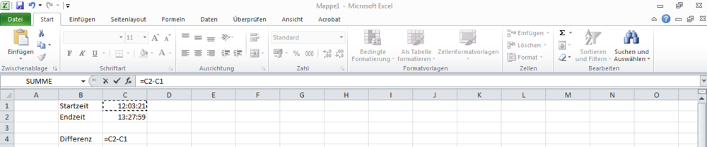 Startzeit / Endzeit /Differenz