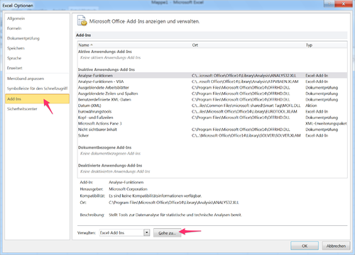 VBA Add-in aufrufen über das Eingabefeld Excel Optionen